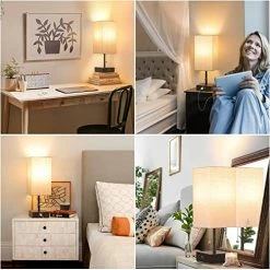 Best Sale ❤️ Bedside Table Lamp, Pull Chain Table Lamp With 2 USB Charging Ports, 2700K LED Bulb, Fabric Linen Lampshade, Nightstand Lamp For Livingroom Bedroom Office Reading Working White 👏 -Lighting & Ceiling Fans Shop 51hwqidyJRL