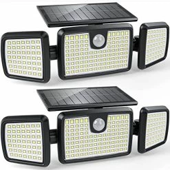 Hot Sale ⌛ Solar Lights Outdoor, 3 Head Solar Motion Lights Outdoor With 2500LM 218 LEDs High Brightness, Built-in Bigger Tempered Glass Solar Panel, Sensitive PIR Motion Inductor (2-Pack) 🎁