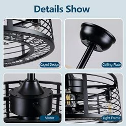 Outlet ✔️ Ceiling Fans With Lights - Modern Enclosed Ceiling Fan Indoor With Remote Control, Black Caged Industrial Ceiling Fan Light Kit For Living Room, Bedroom, Kitchen (Stripped) ❤️ -Lighting & Ceiling Fans Shop 51jUNU9tocL