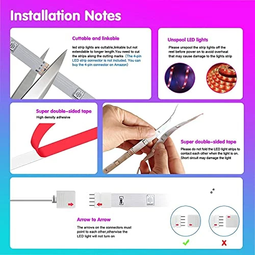 Outlet ✨ Led Strip Lights 130ft (2 Rolls Of 65ft) Smart Light Strips With App Control RGB Led Lights For Bedroom,Music Sync Color Changing Lights For Room Party ⌛ 7 Outlet ✨ Led Strip Lights 130ft (2 Rolls Of 65ft) Smart Light Strips With App Control RGB Led Lights For Bedroom,Music Sync Color Changing Lights For Room Party ⌛ - Image 6