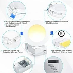 Best deal 🎉 16 Pack Ultra-Thin LED Recessed Lighting 6 Inch 5CCT With Junction Box, 2700K-5000K Selectable, 12W 110W Eqv, Dimmable Can-Killer Downlight, 1050LM High Brightness - ETL&Energy Star 6000k - Clear Whit 🥰