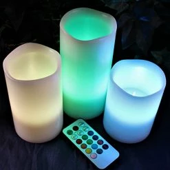 Brand new 👍 Multi Colored Flameless Candles Battery Operated, 3 Round Ivory Wax With Multi-Function Timer Remote Control, Flickering Flame Candle Set For Room Decor For Teen Girl 🥰 -Lighting & Ceiling Fans Shop 51llbrNTOEL