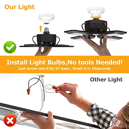 Coupon π₯° 2 - Pack LED Garage Lights 120W - 6500K Garage Lights Ceiling LED, 12000LM Deformable LED Garage Lighting Fixture, Shop Lights For Garage, Basement, Barn, High Bay Ligh π€© 6 Coupon π₯° 2 - Pack LED Garage Lights 120W - 6500K Garage Lights Ceiling LED, 12000LM Deformable LED Garage Lighting Fixture, Shop Lights For Garage, Basement, Barn, High Bay Ligh π€© - Image 4