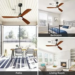 Hot Sale 😀 Ceiling Fans With Lights Remote Control,52-inch Indoor Outdoor Wood Ceiling Fan With 3 Blade Noiseless Motor Solid Walnut And Matte Black Big Wood Blades Black Body ⭐ -Lighting & Ceiling Fans Shop 51pLo3Gs7zL