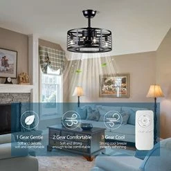 Outlet ✔️ Ceiling Fans With Lights - Modern Enclosed Ceiling Fan Indoor With Remote Control, Black Caged Industrial Ceiling Fan Light Kit For Living Room, Bedroom, Kitchen (Stripped) ❤️