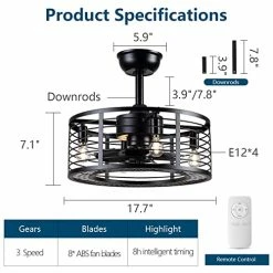 Outlet ✔️ Ceiling Fans With Lights - Modern Enclosed Ceiling Fan Indoor With Remote Control, Black Caged Industrial Ceiling Fan Light Kit For Living Room, Bedroom, Kitchen (Stripped) ❤️ -Lighting & Ceiling Fans Shop 51qKjxBgE6L