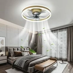 Best deal 🎉 Low Profile Ceiling Fan With Light - Modern Flush Mount Enclosed Ceiling Fan 19.7" LED Dimmable Bladeless Ceiling Fans With Remote Control,Smart 3 Light Color And 6 Speeds Gold 😉 -Lighting & Ceiling Fans Shop 51rdAo8fykL. AC