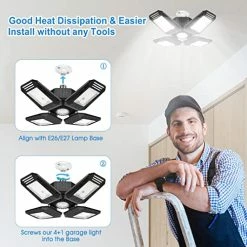 Deals 🤩 Kaqinu 2 Pack LED Garage Lights, 4 +1 Panels 120W 15000LM-6500K Adjustable Ceiling Garage Light With E26/E27 Screw Base Deformable Lighting For Garage Barn Workshop Warehouse Residential High Bay Light 🤩 -Lighting & Ceiling Fans Shop 51tE8kTCroL