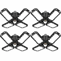 Deals 👏 LED Garage Light 4 Pack, 80W Ultra Bright LED Shop Light With 4 Adjustable Panels, 8000LM E26/E27 Base Deformable Ceiling Light Fixtures For Garage, Workshop, Attic, Basement, Barn (Black, 4 Pack) 🧨