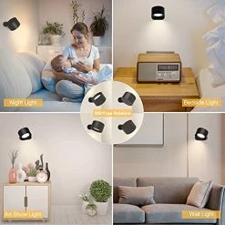 Best Sale 🥰 LED Wall Mounted Reading Lights, Wall Sconces With USB Charging Port 3 Brightness Levels 1800mAH Battery Magnetic Ball 360°Rotation Dimmable Touch Control, Lamps For Kids Study Bedside Closet A-black 🎁 -Lighting & Ceiling Fans Shop 51uXFVfuyIL