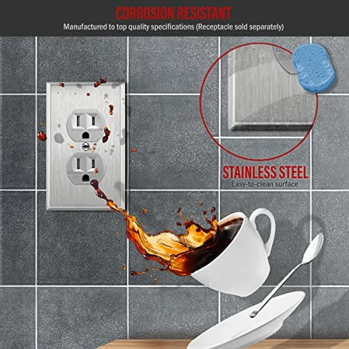 Budget โค๏ธ Duplex Receptacle Metal Wall Plate, Stainless Steel Outlet Cover, Corrosion Resistant, Size 1-Gang 4.50" X 2.76", UL Listed, 7721, 430, Silver, Standard ๐ฏ 5 Budget โค๏ธ Duplex Receptacle Metal Wall Plate, Stainless Steel Outlet Cover, Corrosion Resistant, Size 1-Gang 4.50" X 2.76", UL Listed, 7721, 430, Silver, Standard ๐ฏ - Image 3