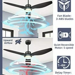 Flash Sale 🎉 52 Inch Indoor/Outdoor Modern Ceiling Fan With Lights And Remote Control, Reversible Blades, For Living Room, Bedroom, Bathroom, Matte Black, 52-YJ359-B 😉 -Lighting & Ceiling Fans Shop 51xcxeoV18L