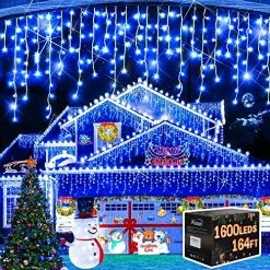 Coupon ⭐ Christmas Decorations Lights Outdoor, 400 LED 32.8 FT 8 Modes 75 Drops Fairy String Curtain Lights For 🎄 Christmas Decor Eaves Window Party Yard Garden Indoor (Blue) 💯 -Lighting & Ceiling Fans Shop 61CKcF9cmL. AC