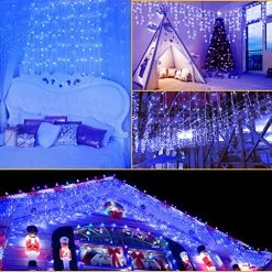 Coupon ⭐ Christmas Decorations Lights Outdoor, 400 LED 32.8 FT 8 Modes 75 Drops Fairy String Curtain Lights For 🎄 Christmas Decor Eaves Window Party Yard Garden Indoor (Blue) 💯 -Lighting & Ceiling Fans Shop 61DDtmHYCWL