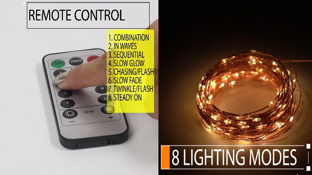 Brand new 🌟 200 LED 66 FT Copper String Lights Fairy String Lights 8 Modes LED String Lights USB Powered With Remote Control For 🎅 Christmas Tree Wedding Party Home Decoration, Warm Wh ✨ 6 Brand new 🌟 200 LED 66 FT Copper String Lights Fairy String Lights 8 Modes LED String Lights USB Powered With Remote Control For 🎅 Christmas Tree Wedding Party Home Decoration, Warm Wh ✨ - Image 4