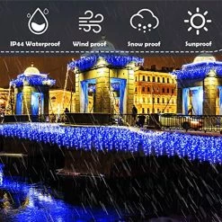 Coupon ⭐ Christmas Decorations Lights Outdoor, 400 LED 32.8 FT 8 Modes 75 Drops Fairy String Curtain Lights For 🎄 Christmas Decor Eaves Window Party Yard Garden Indoor (Blue) 💯 -Lighting & Ceiling Fans Shop 61GMe28NSWL