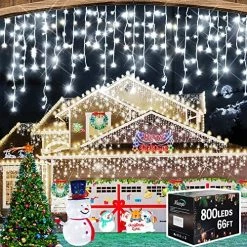 Coupon ⭐ Christmas Decorations Lights Outdoor, 400 LED 32.8 FT 8 Modes 75 Drops Fairy String Curtain Lights For 🎄 Christmas Decor Eaves Window Party Yard Garden Indoor (Blue) 💯 -Lighting & Ceiling Fans Shop 61KwcSQTffL. AC