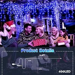 Coupon ⭐ Christmas Decorations Lights Outdoor, 400 LED 32.8 FT 8 Modes 75 Drops Fairy String Curtain Lights For 🎄 Christmas Decor Eaves Window Party Yard Garden Indoor (Blue) 💯 -Lighting & Ceiling Fans Shop 61UqlHhw8hL