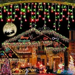 Coupon ⭐ Christmas Decorations Lights Outdoor, 400 LED 32.8 FT 8 Modes 75 Drops Fairy String Curtain Lights For 🎄 Christmas Decor Eaves Window Party Yard Garden Indoor (Blue) 💯 -Lighting & Ceiling Fans Shop 61sI72YdJhL. AC