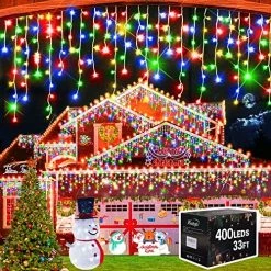 Coupon ⭐ Christmas Decorations Lights Outdoor, 400 LED 32.8 FT 8 Modes 75 Drops Fairy String Curtain Lights For 🎄 Christmas Decor Eaves Window Party Yard Garden Indoor (Blue) 💯 -Lighting & Ceiling Fans Shop 61wvrDoO8OL. AC