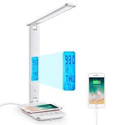 Best Sale 🔥 Desk Lamp, LED Desk Lamp With Wireless Charger, USB Charging Port, Adjustable Foldable ​Table Lamp With Clock, Alarm, Date, Temperature, 5-Level Dimmable ​Lighting​, Office Lamp With Adapter Black 🧨 -Lighting & Ceiling Fans Shop A1EFv5vbdLL